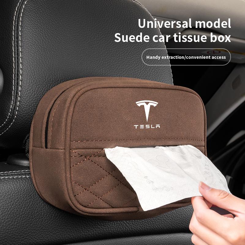 BFNWZ1 Car Accessories Suede Tissue Boxs Organizer Car Tissue Bag For Tesla Model 3 Y S X Cybertruck Coil Juguete Roadster Bonina 2024