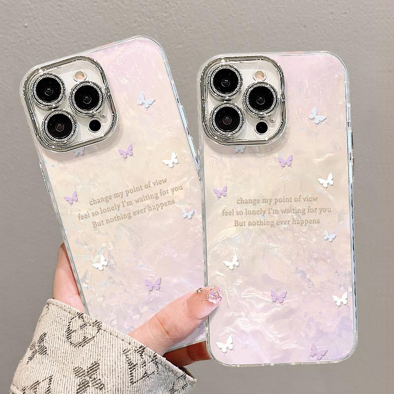 Gradual Change Butterfly Crystal Bracelet Suitable for Apple 16promax Mobile Phone Case 13 High Sense 15 Light Luxury 14 Small Fresh