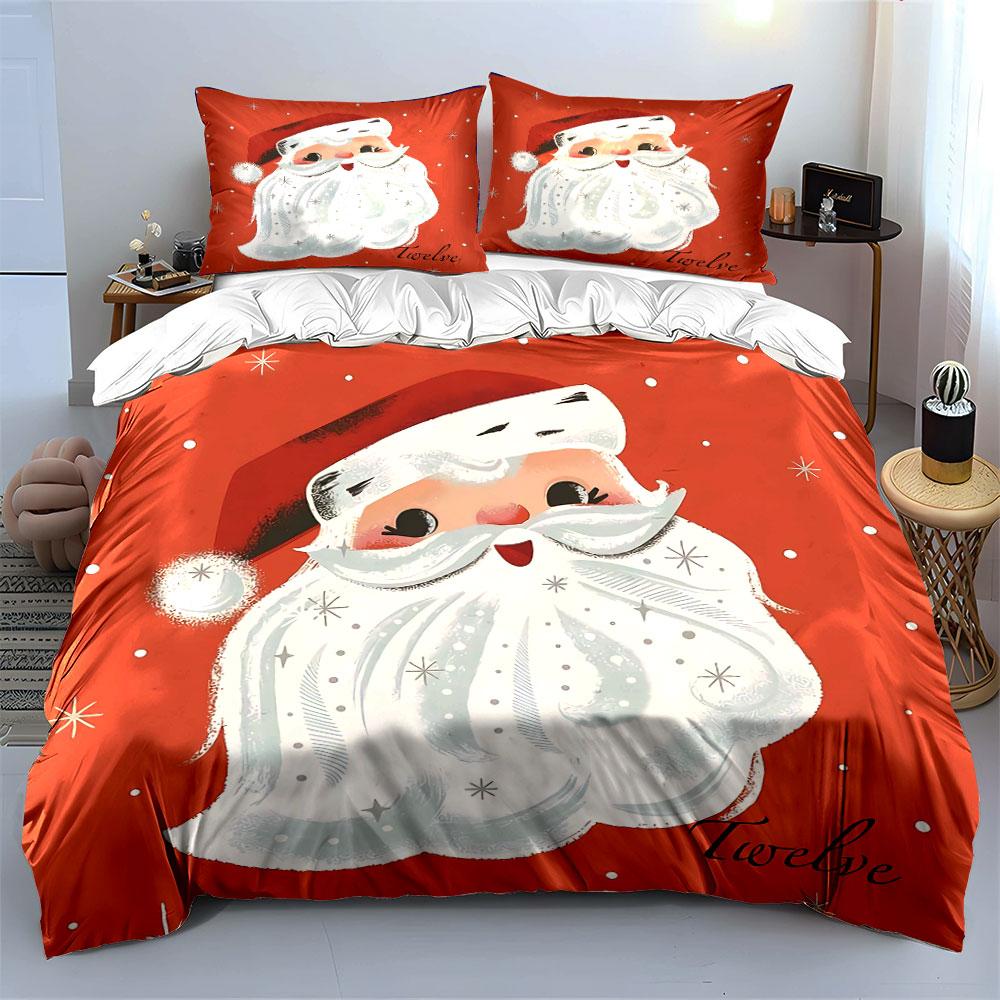 Santa Claus with Red Hat Design Bedding Duvet Cover Set Duvet Cover Pillowcases (1*Duvet Cover 2*Pillowcases, without duvet insert)