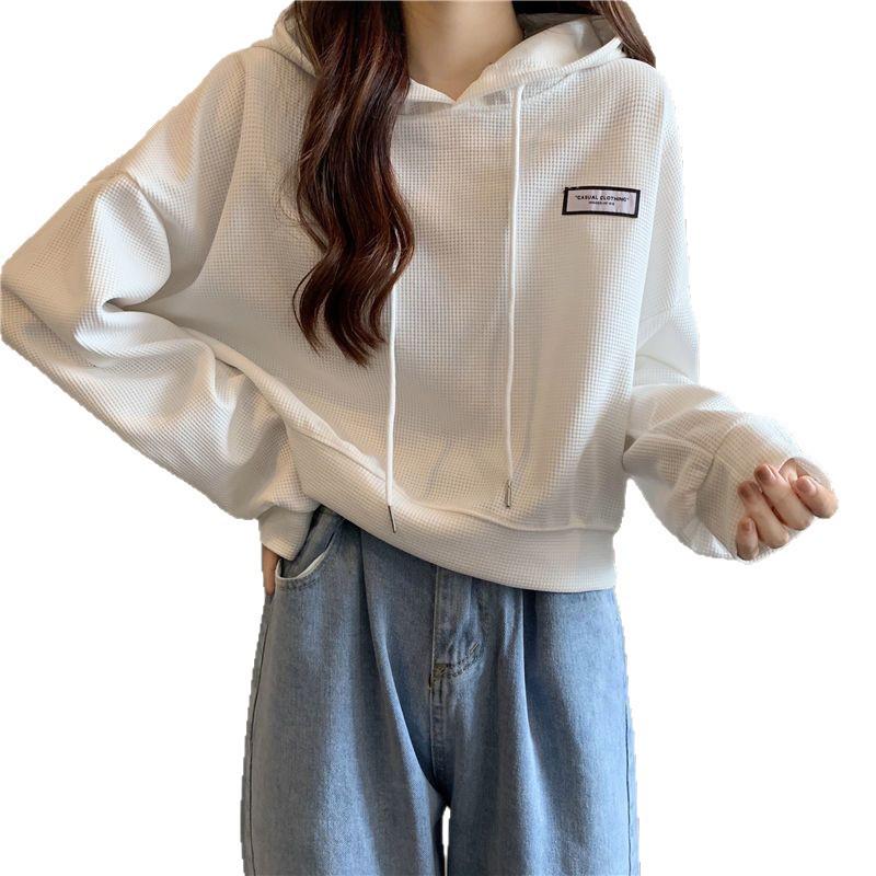 2025 Plus Size Women's Cropped Hoodie - Autumn/Winter Korean Style Loose Fit