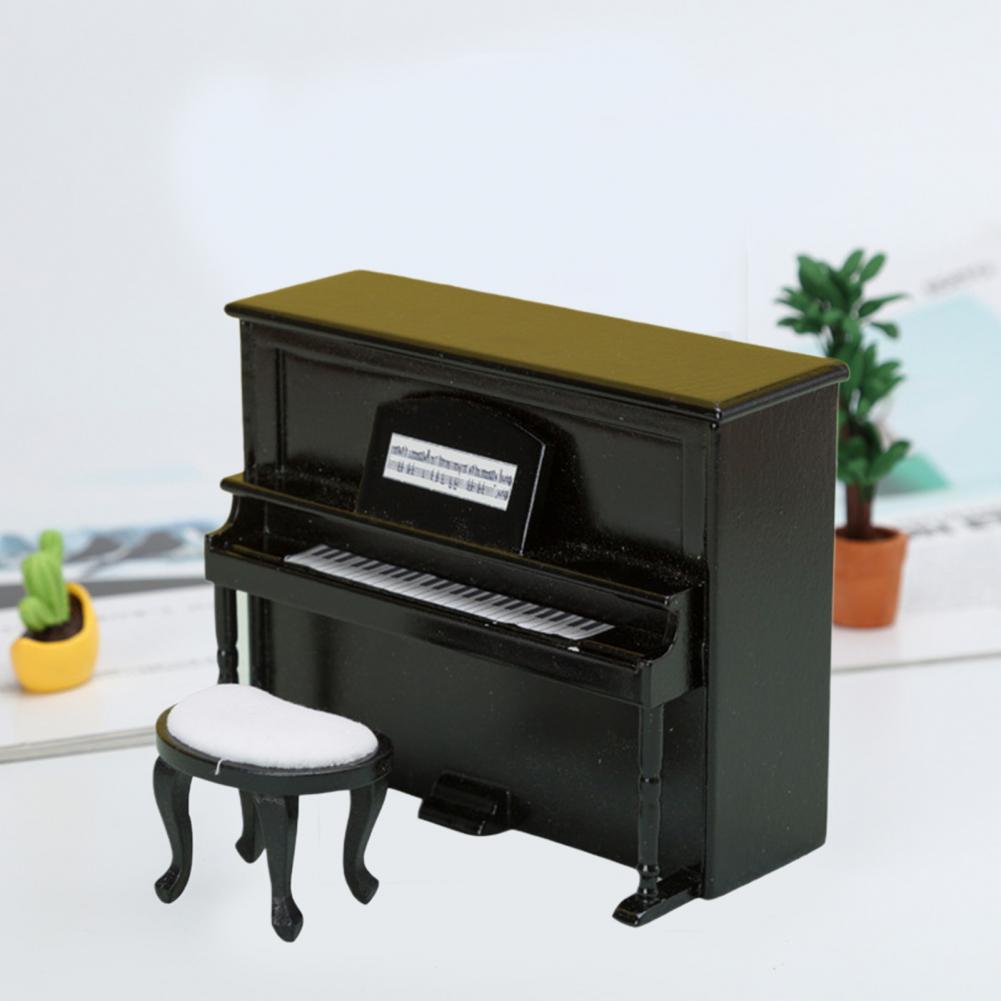 1/12 Dollhouse Mini Piano With Stool Musical Instrument Model For Doll House Accessories Decor Miniature Retro Piano Set