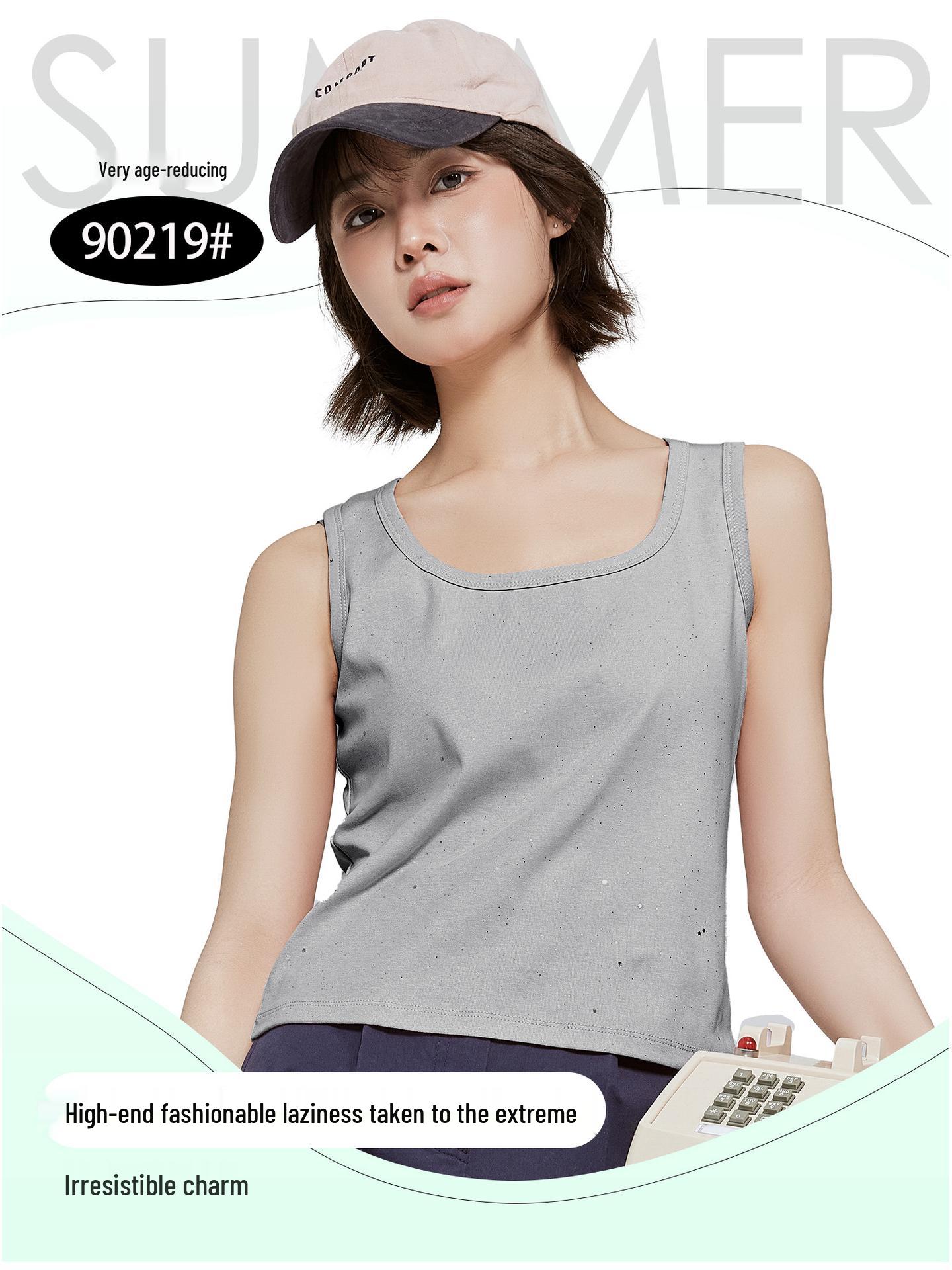 New Starry Sky Silver Sparkle Square Neck Racerback Vest - Slimming, Underarm Coverage, Casual & Versatile Fashion Top One Size (Recommended 90-125 jin)
