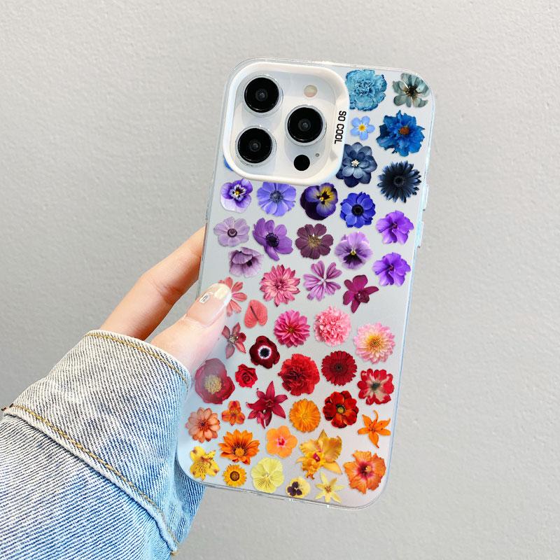 Colorful Petals Flower Laser Phone Case for iPhone 14 15 16 Pro Max Plus 17 Pro Max 12 13 Mini 11 Pro Max Shockproof Back Covers