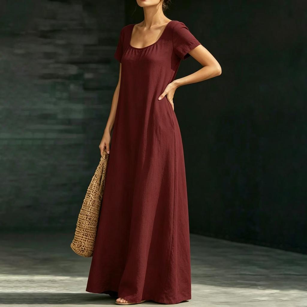 Abito Lungo Casual da Donna Estivo Moda Scollo a V Manica Corta con Spalline da Spiaggia Ampio per Vacanze