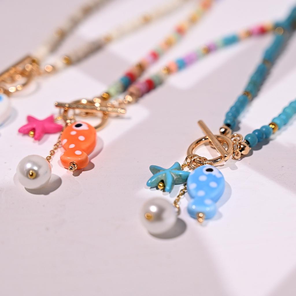 Ceramic Beaded Fish Pendant Necklace Inspired By Ocean Life With Colorful Accents For Everyday Wear