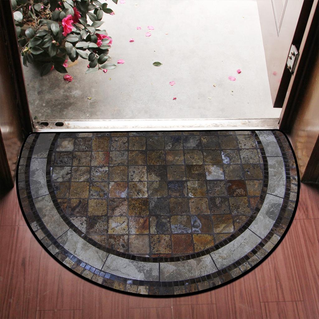 Entrance Door Mat Dustproof Floor Mats Semicircle Outdoor Imitation Stone Carpet Spring Green Plant Carpets Home Decoration Rug