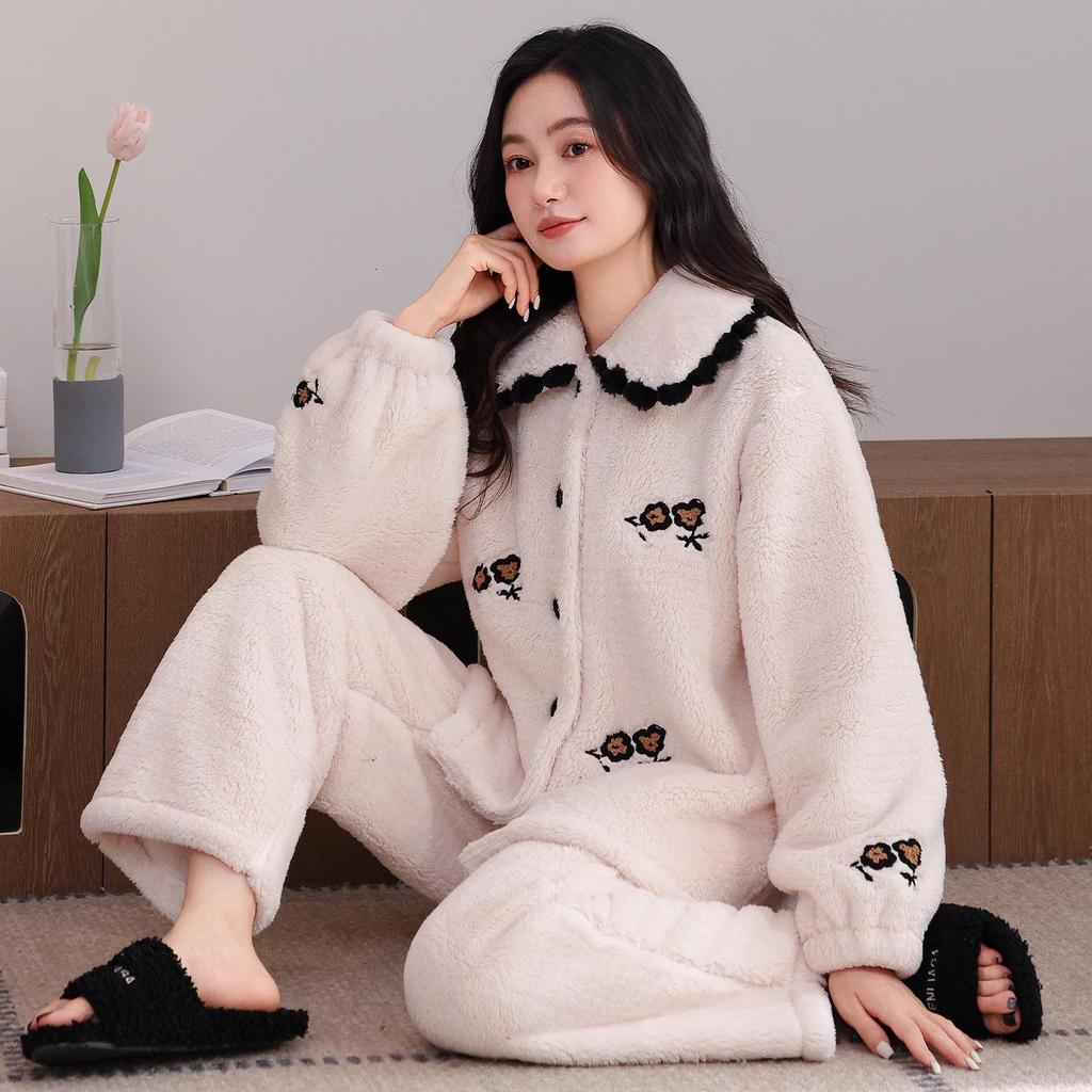 Cozy Winter Fleece Pajama Set for Couples - Thick Velvet Homewear for Women and Men