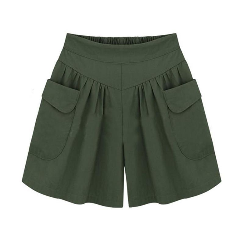 Women Fashion Summer Loose Casual Elastic Waist Shorts Beach Shorts Solid Breathable Wide Leg Pants