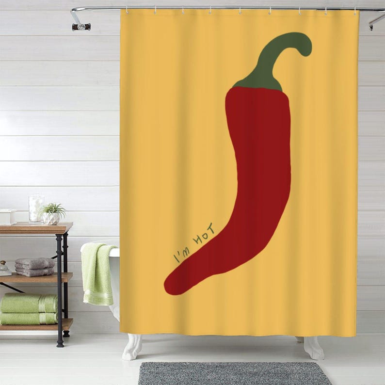 I'M Hot" Chilli Art Print Funny Shower Curtain - Cute Bath Decor & Christmas Gift Idea