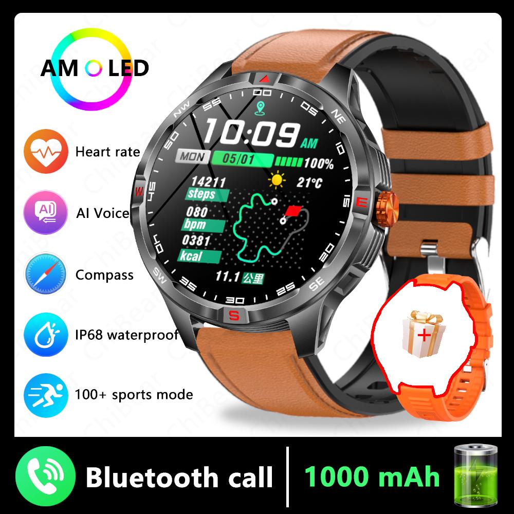 Sports Smart Watch Men Compass 1000mAh Large Battery Bluetooth Call 1.46 Inch Health Monitoring Waterproof Smartwatch  New