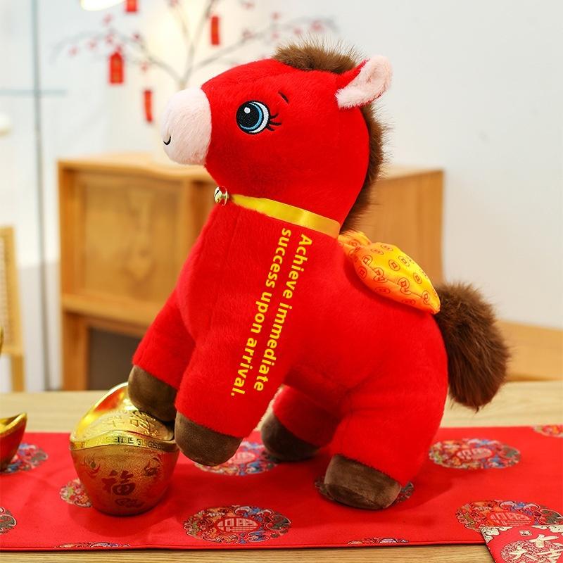 1 Stück Lebhafte Niedliche Desktop-Haustiere 2026 Jahresmaskottchen Rotes Kleines Pferd Plüschtiere Gemütliche Tierkreiszeichen-Puppe Festivalgeschenk
