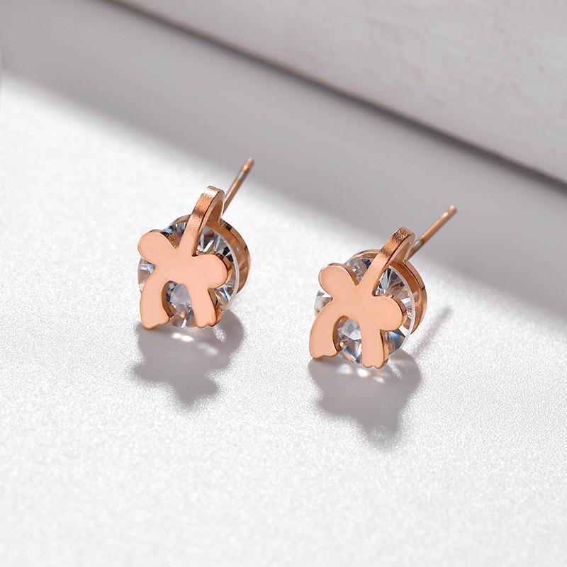 Korean Style Simple Zircon Stud Earrings For Women Elegant Ladies Stainless Steel Earring Jewelry Female Party Accessories Gift