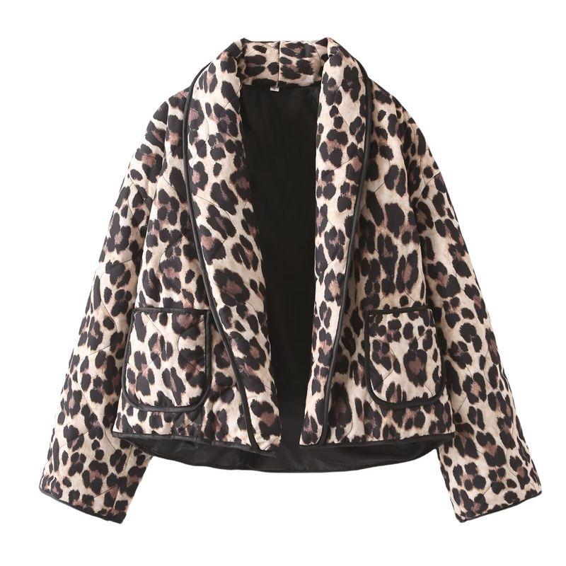 Jnleaog Autumn New Women's Clothing Fashion Style French Fashion Temperament Design Leopard Print Print Quilted Cotton-Padded Jacket