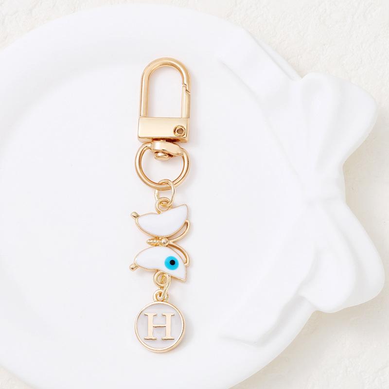 Fashion Butterfly Letter Keychain Fashion Round A-Z Initial Letter Keyring Charms Bag Pendant Decoration Car Key Holders Gift