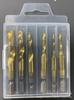 6-Piece Titanium-Plated HSS Taper Tap Set with Hex Shank for Drilling, Tapping, Chamfering, and Hole Opening