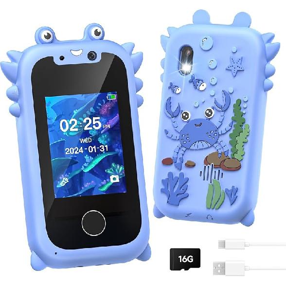Smart Phone für Mädchen, Kleinkindspielzeug für 3-10 Jahre, Touchscreen HD Dual-Kamera Kinderspielzeug Telefon mit Musikplayer, Spielen, 16GB SD-Karte, Weihnachten Geburtstag