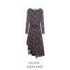Kaslead New Arrival Women's Clothing Fashion Style Fashion Ruched Silk Net round-Neck Long-Sleeved Dress 5039284