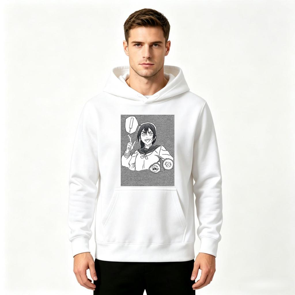 Men's Anime Print Pullover Hoodie, Casual Long Sleeve Sweatshirt with Cool Manga Character Graphic