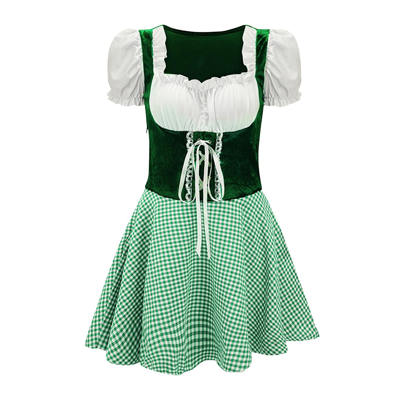 

Костюм для пивного фестиваля Баварский женский костюм для выступлений Платье с квадратным вырезом и цветочным принтом XXL зелёный