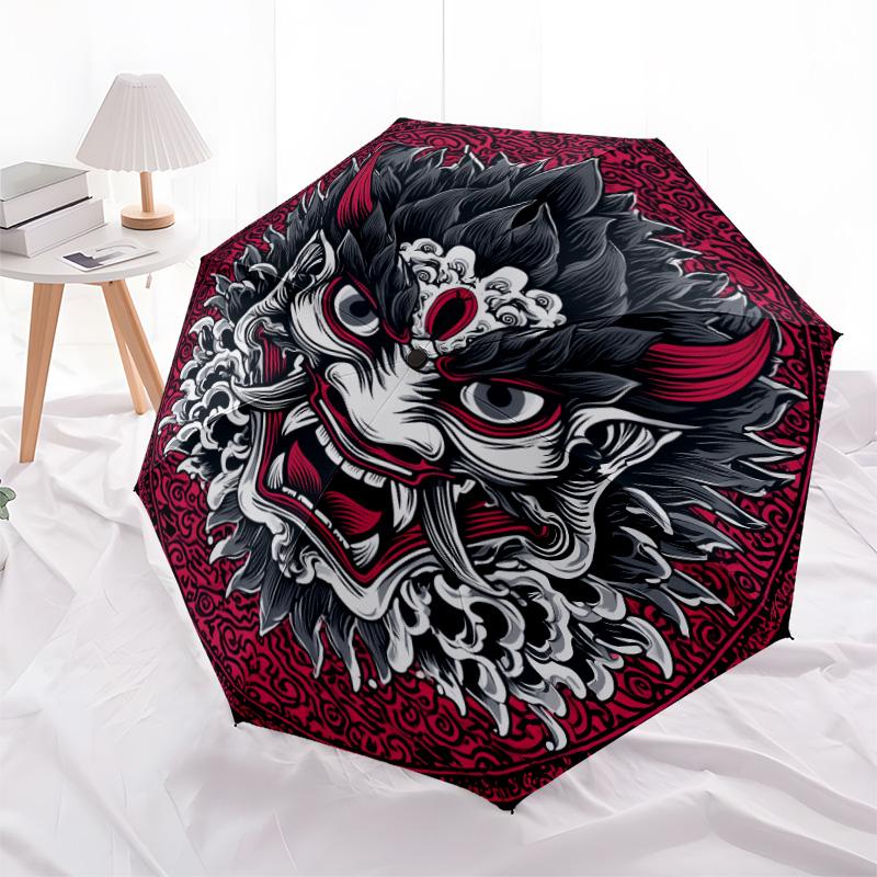 Demon Pattern, Automatic Folding Umbrella, Portable and Foldable Design, 8 Ribs, a Christmas or Birthday Gift.