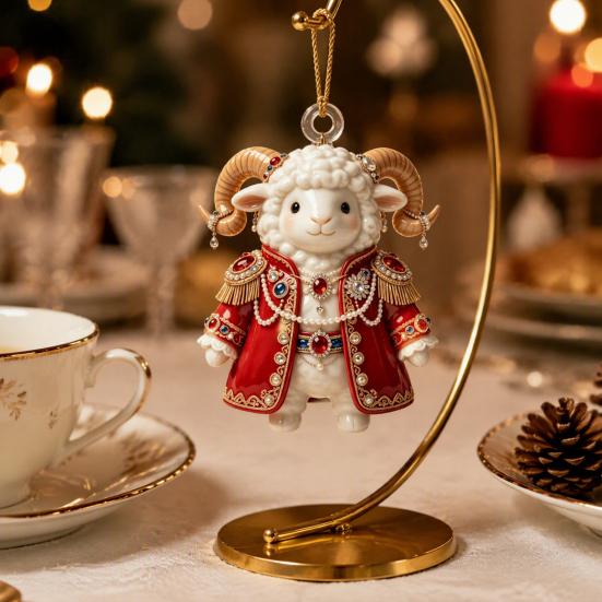 Holiday Gift Ideas 2027 New Year Sheep Ornament, 2D Acrylic Christmas Tree Pendant Xmas Hanging Pendants with String, Chinese Zodiac Goat Decor,
