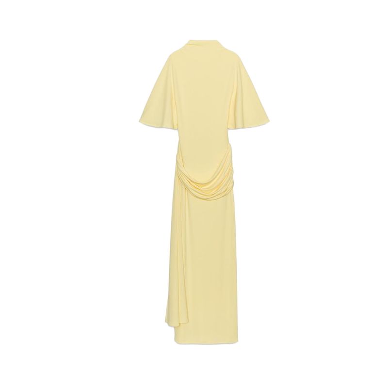 Autumn New Women's Clothing Minimalist Style Turtleneck Short Sleeve Open Back Laminated Decoration Long Dress 4661209