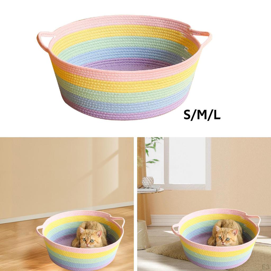 Hand Woven Cat Bed Basket Scratcher Breathable Scratch Resistant Decorative Sleeping House Pet