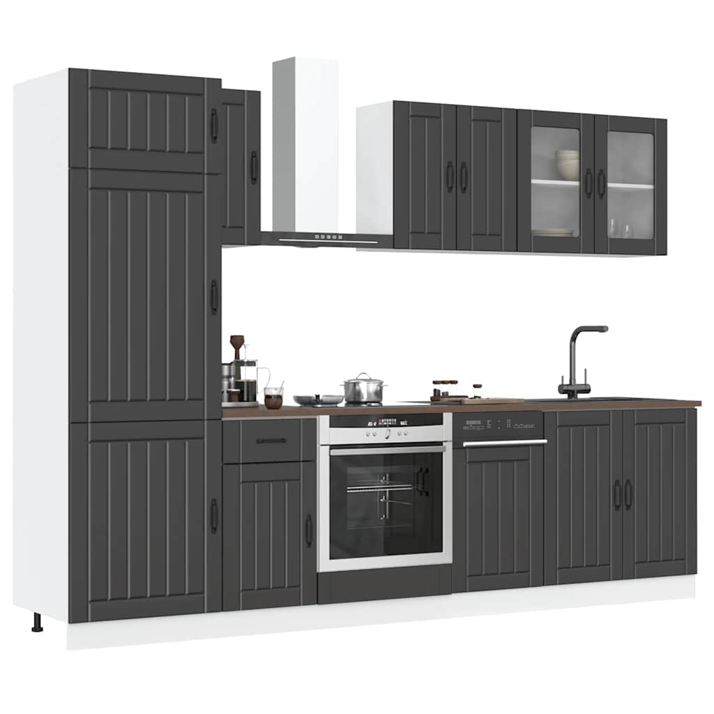 8 Piece Kitchen Cabinet Set Kalmar Black Wood Based Material