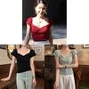 T-shirt Oversize da Donna con Scollo Quadrato e Ricamo in Stile Monocolore per l'Estate