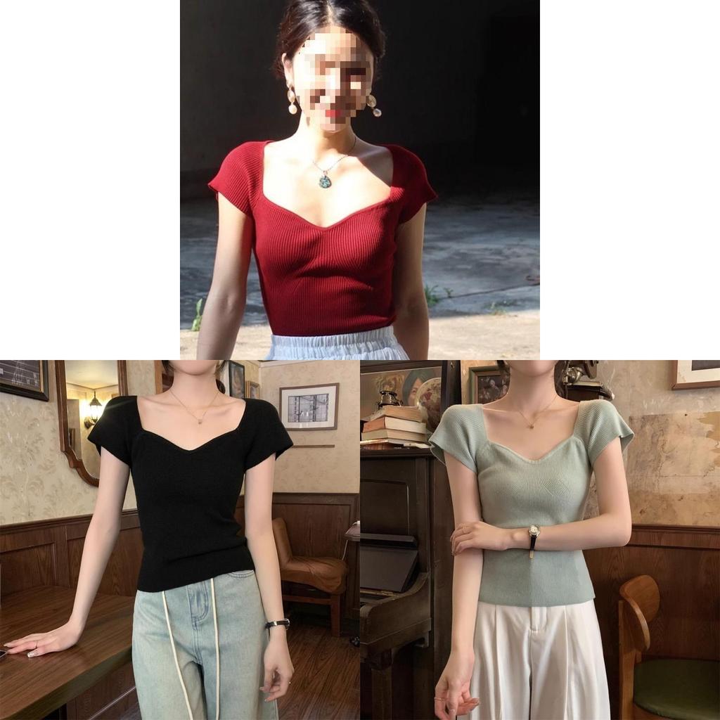 T-shirt Oversize da Donna con Scollo Quadrato e Ricamo in Stile Monocolore per l'Estate