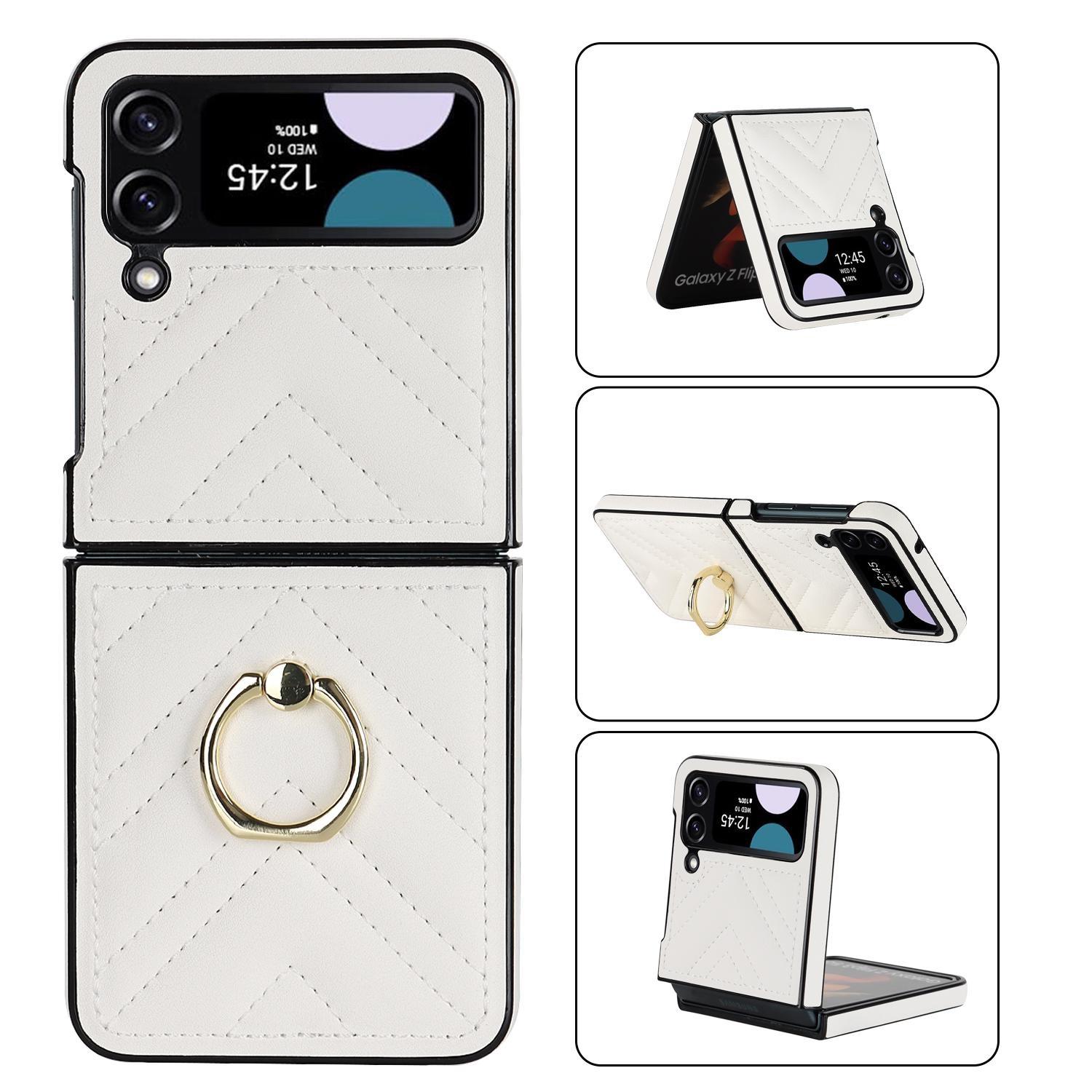 

Модный кожаный чехол для телефона с кольцевым кронштейном для Samsung Galaxy Z Flip 5 Case Z Flip 4 Case Z Flip 3 Складной экран Защитный чехол от падения Samsung Z Flip 3 белый