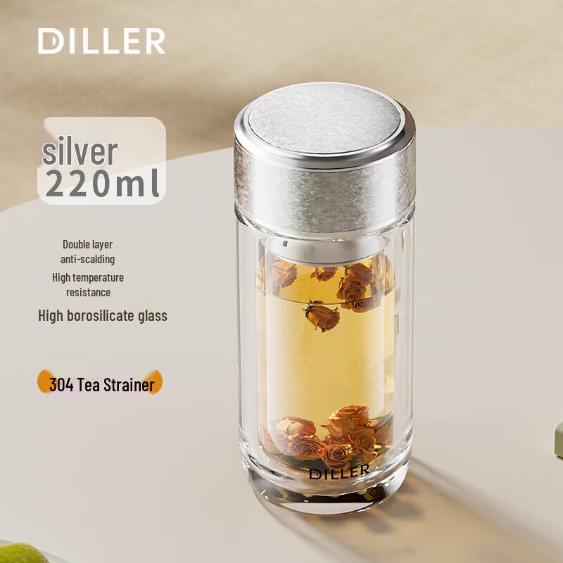 DiLeBeiEr Portable Double-Layer Glass Tea Cup with Infuser