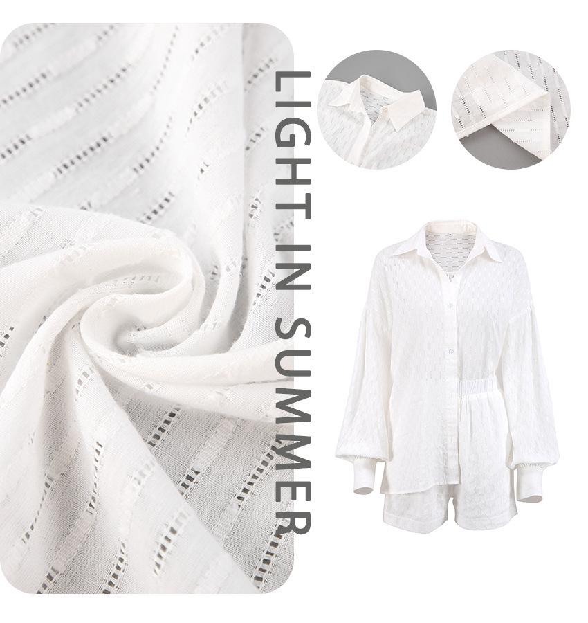 Summer Women's Jacquard Puff Sleeve Cardigan & Shorts Two-Piece Set - 2025