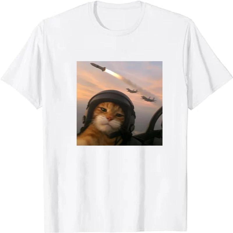 Cat Funny Fighter Pilot Meme Print TShirt Women Clothing Fashion Casual Funny Short Sleeve Tops ONeck Oversize Tshirts S