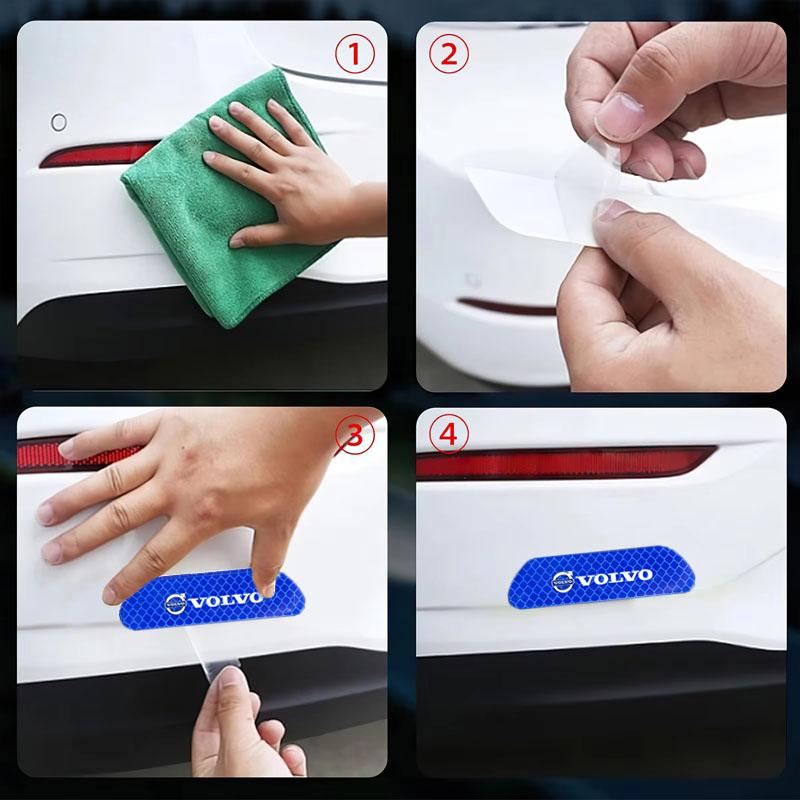 bjs8 4Pcs Car Door Reflective Stickers Safety Warning Mark For Volvo Rdesign Polestar AWD XC40 XC60 XC90 V60 S60 S80 S90 V90 V70 T6