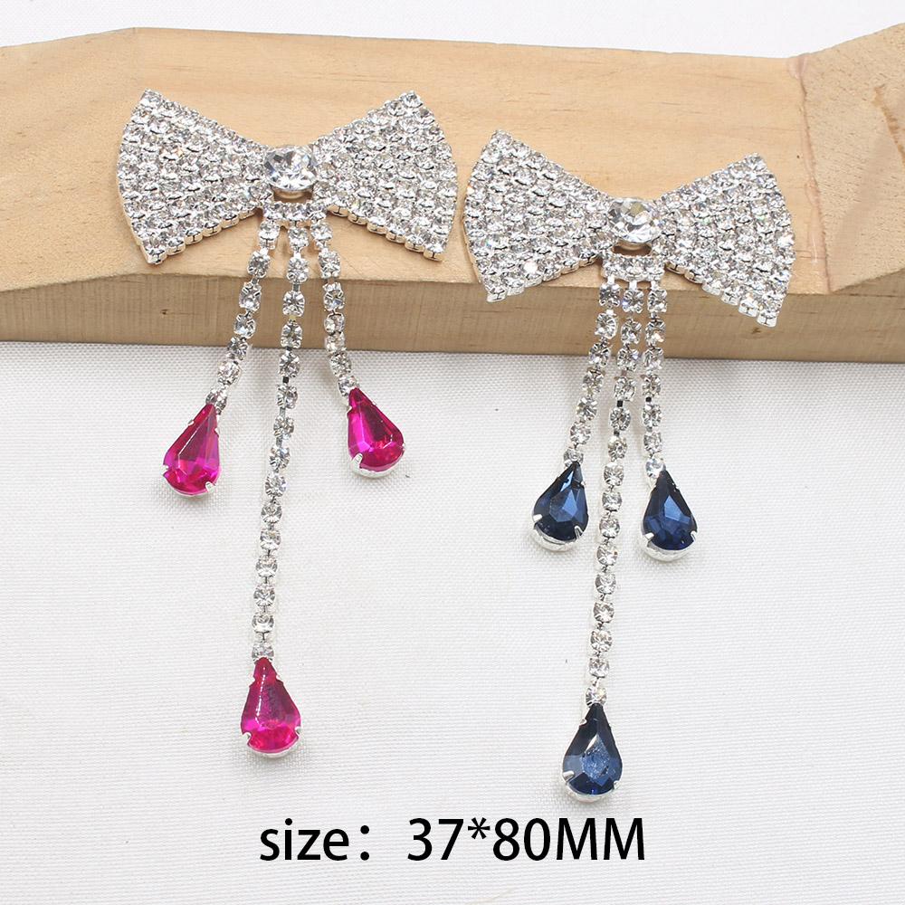 

LKERAN new 2 pieces of 37 * 80MM welded flat bottom bow, rhinestone tassel clothing bag decoration DIY accessories