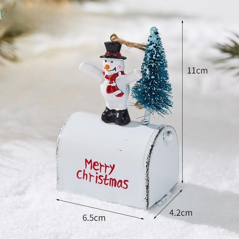 New Christmas Iron Decoration Small Mailbox Santa Claus Elk Pendant Holiday Snowman Ornament