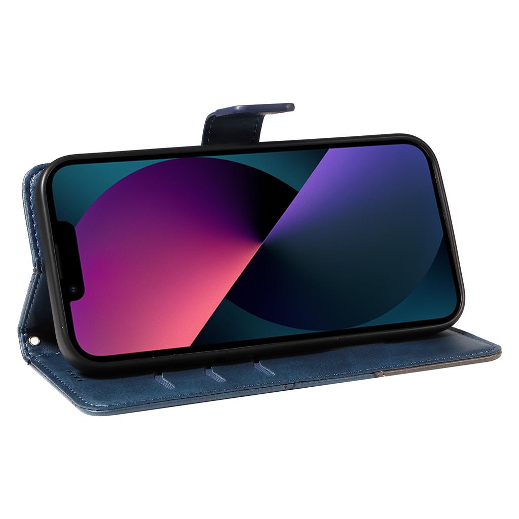 For iPhone 14 Case Wallet Geometric PU Leather Phone Cover Calf Texture