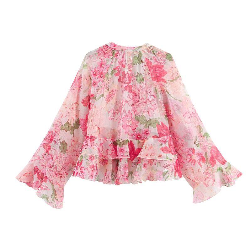 Zbzr Spring New Women clothes Western Style Design Sense Fashion Laminated Decoration Print Shirts 3130359 330