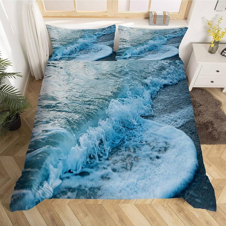 

Пододеяльник с текстурой морской волны Твин Квин 2/3 шт. Синий океанский спрей волны Комплект постельного белья Лазурный морская вода Покрывало для мальчиков девочек EU Single(135x200cm)