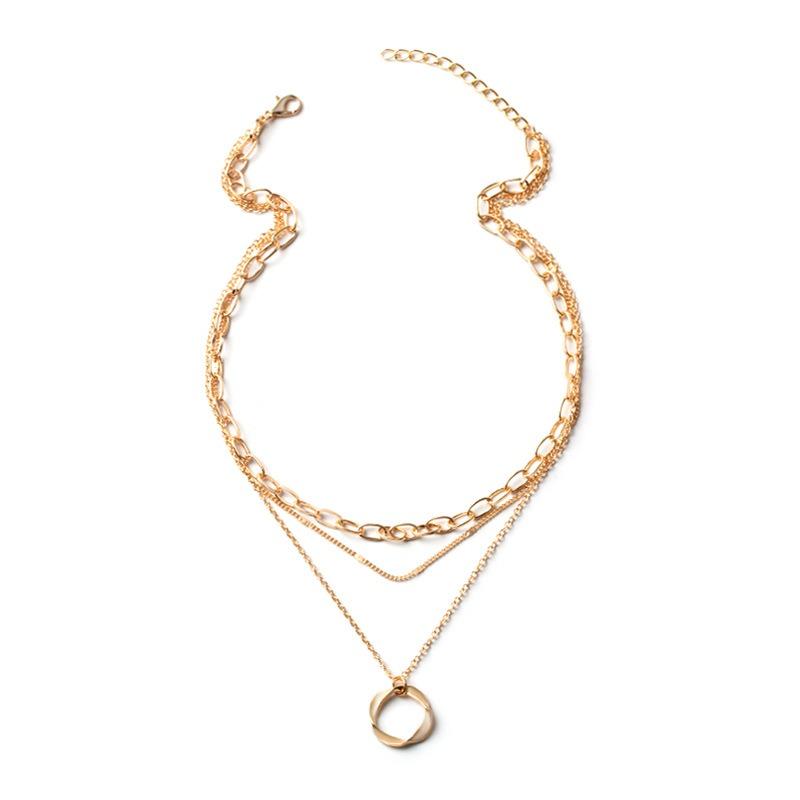 Alloy Necklace Thick Chain Exaggerated Neck Chain Electroplated Circle Pendant Fashionable Hip Hop Personality Women's Necklace