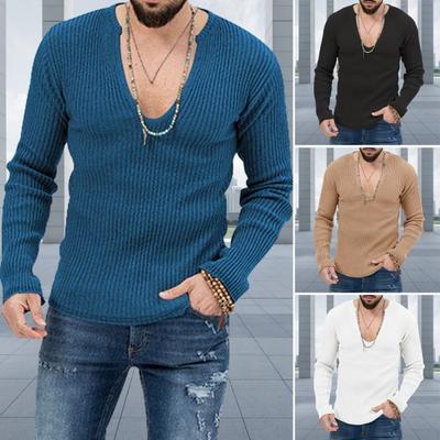 Herren Herbst Winter Pullover V-Ausschnitt Slim Fit Langarm Elastisch Gestrickt