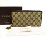 Authentic GG Beige Canvas Lovely Heart Round Zip Long Wallet #b212  Open Box