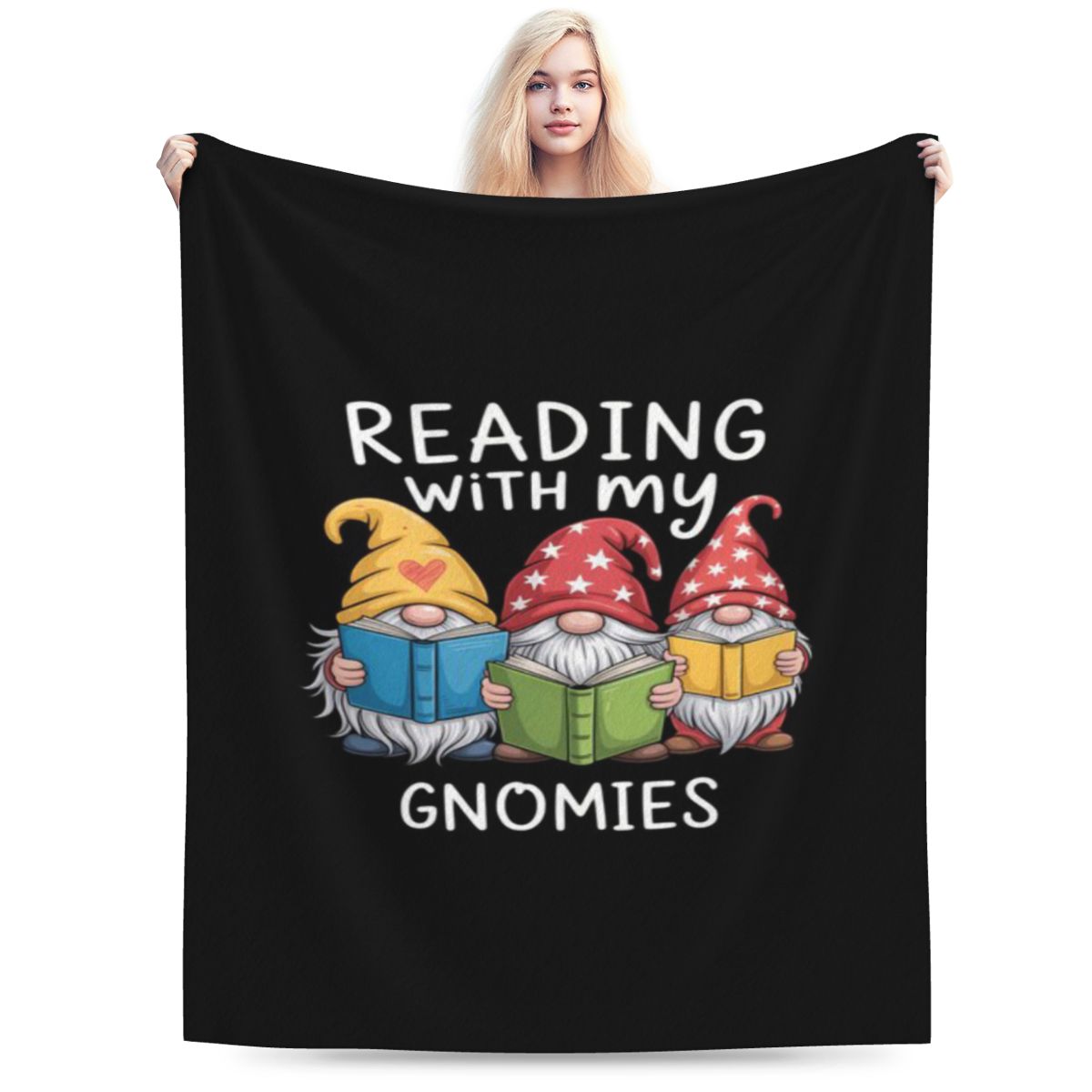Funny Books Lover Reading With My Gnomies Personalized Comfortable Gift An UltraSoft Micro Fleece Blanket 75x100cm 30x40in