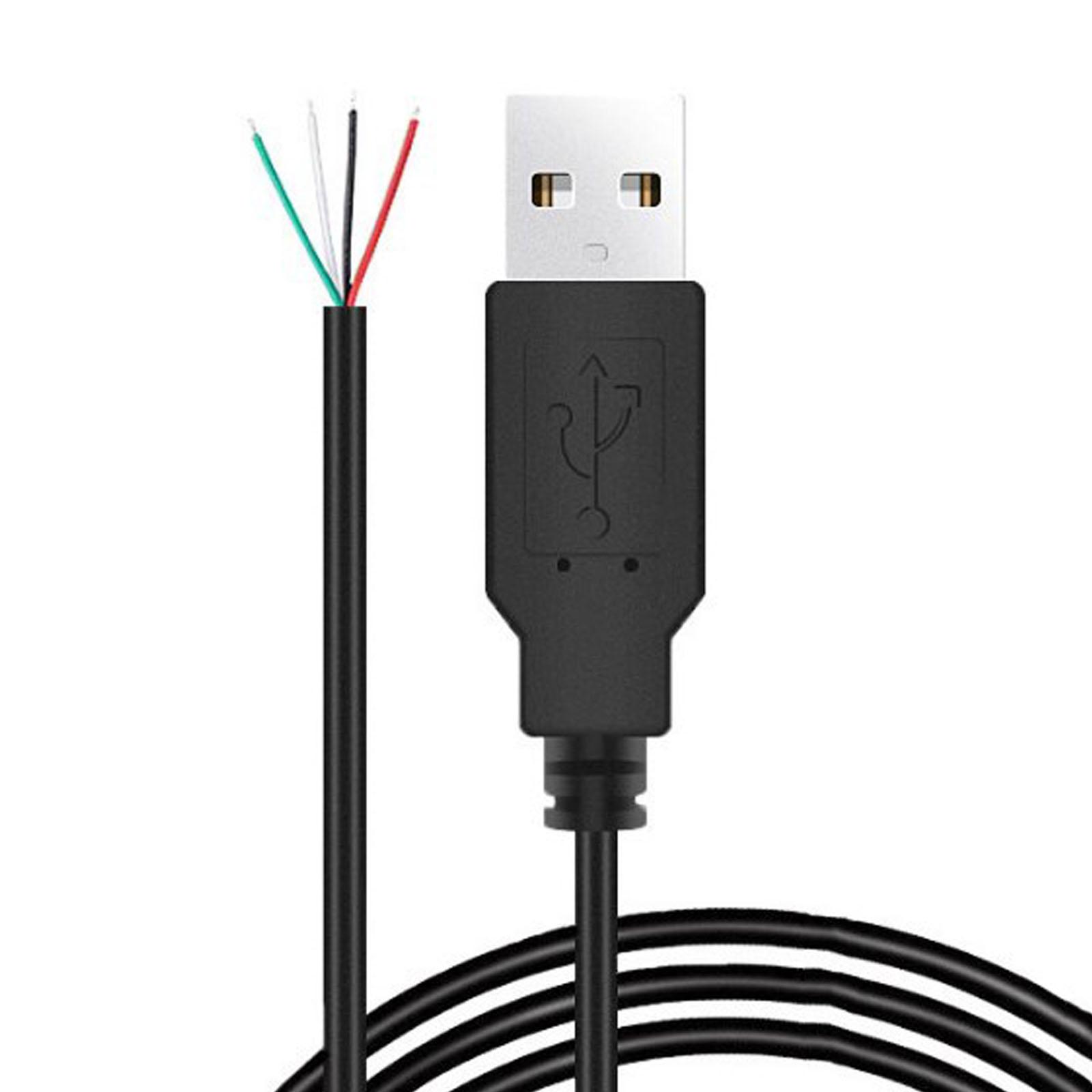

USB 2.0 Male Plug 4pin Bare Wire USB Power Data Cable Pigtail Cable for USB Equipment Installed and Replace Repair 30-Straighe Head чёрный
