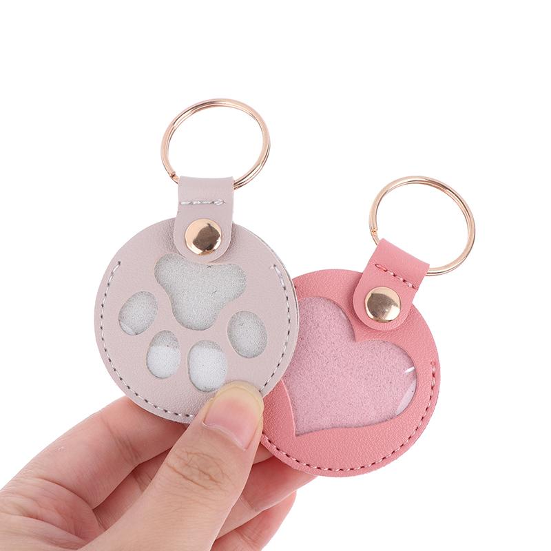 1Pc Pet Hair Storage Bag Keychain Leather Cat Paw Heart Love Keyring Diy Memorial Gift Key Chain Cat Dog Fur Container Pendant