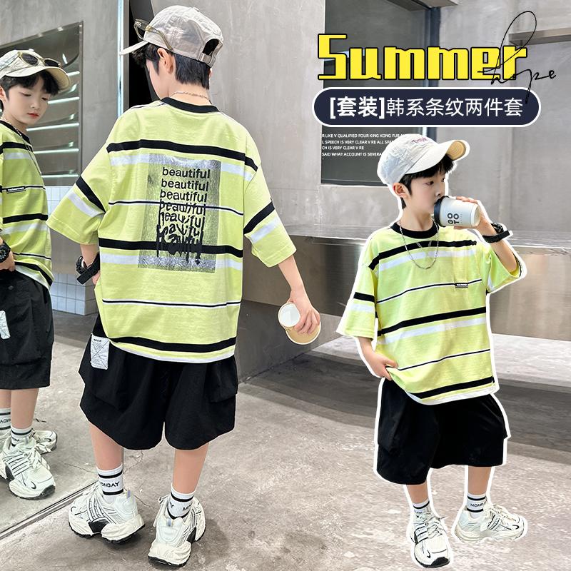 Children's Summer Sports Set 2026 New Fashionable and Handsome Short sleeved Summer Clothes for Middle aged Children, Boys and Students