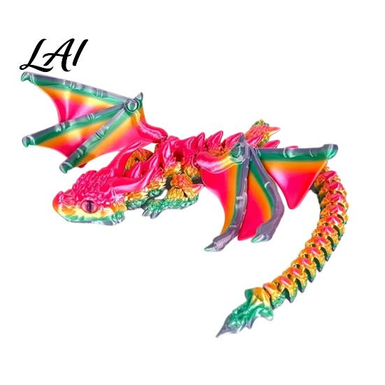 Stress Relief Dragon Ornament 3D Printed Articulated Figurine with Adjustable Wings and Unique Eyes Sculpture Movable Joints for Home Decor