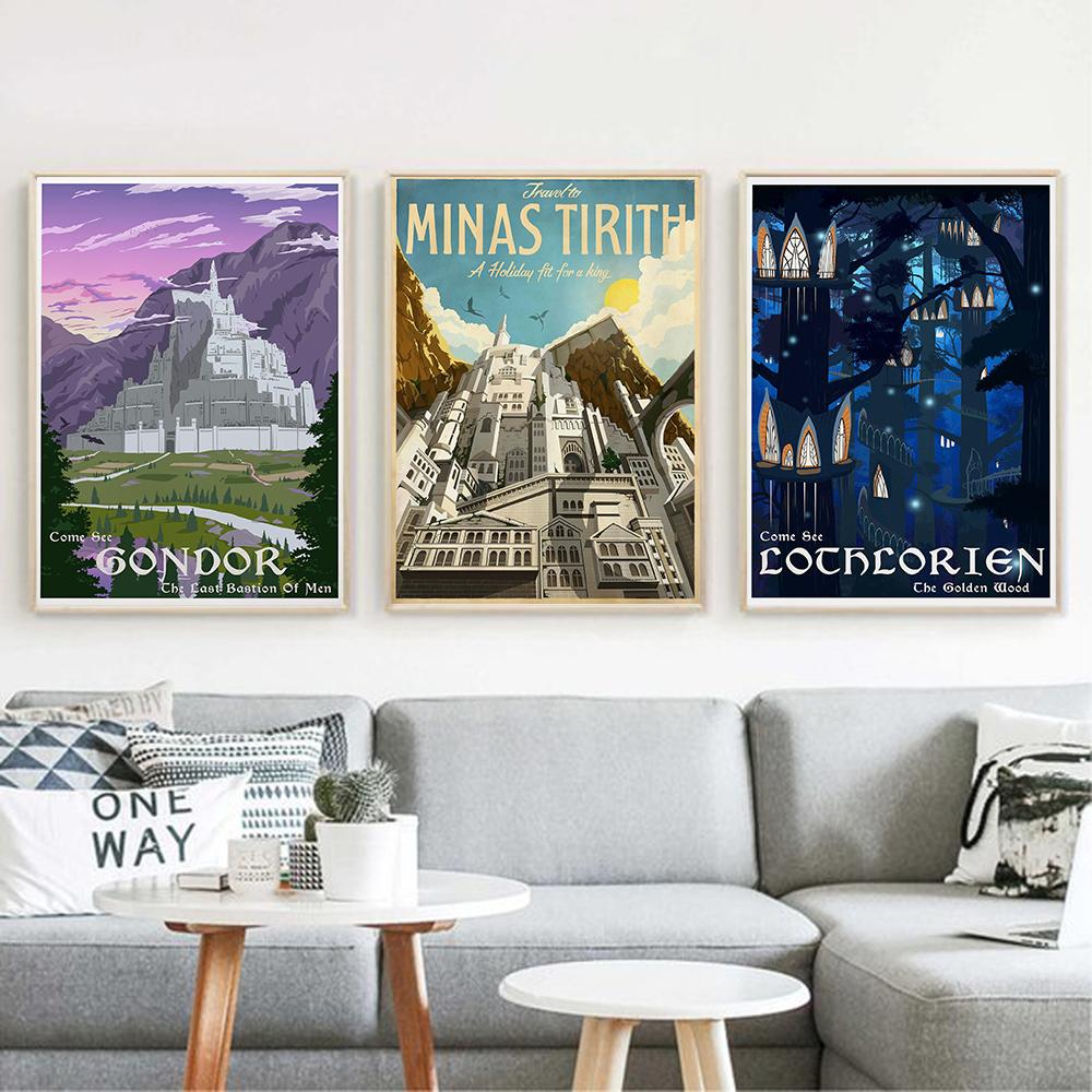Tolkien Travel Canvas Painting Middle Earth Landscape Rings Posters and Prints Wall Art Pictures Gifts Living Room Home Decor