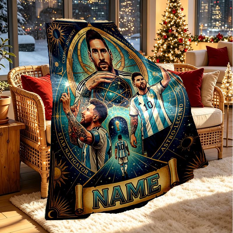 Custom Name Personalized Leo Messi Print Blanket, Home Decor, Bedroom, Sofa, Camping, Couch, Gifts for Birthday Christmas